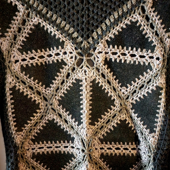 Line & Dot Crochet Wool and Faux Suede Dress, size Small, Eyelet Sweater - Picture 2 of 6